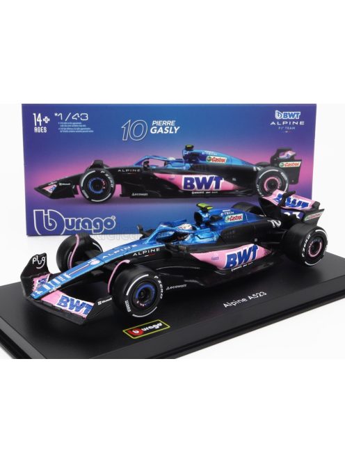 Burago - RENAULT F1  A523 TEAM BWT ALPINE F1 N 10 SEASON 2023 PIERRE GASLY - CON PILOTA E VETRINA - WITH PILOT AND SHOWCASE BLUE BLACK PINK