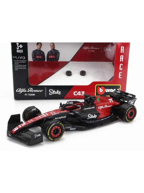 Burago - ALFA ROMEO F1  C43 TEAM STAKE N 77 SEASON 2023 VALTTERI BOTTAS BLACK RED