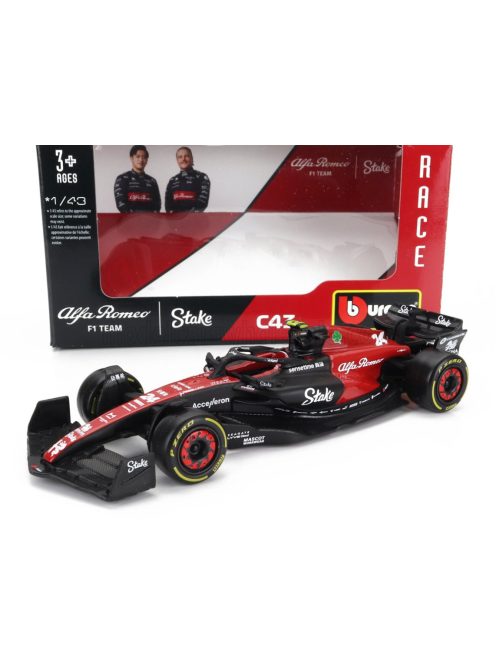 Burago - ALFA ROMEO F1  C43 TEAM STAKE N 24 SEASON 2023 GUANYU ZHOU BLACK RED