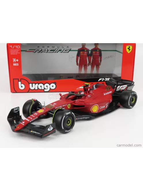Burago - Ferrari F1-75 Scuderia Ferrari N 55 Season 2022 Carlos Sainz - White Wheels - Exclusive Carmodel Red
