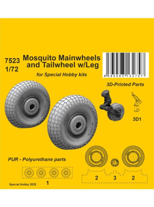 CMK - 1/72 Mosquito Mainwheels and Tailwheel w/Leg / for Special Hobby kits