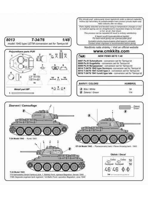 CMK - T-34/76 Model 1943 Type Uztm for Tamiya