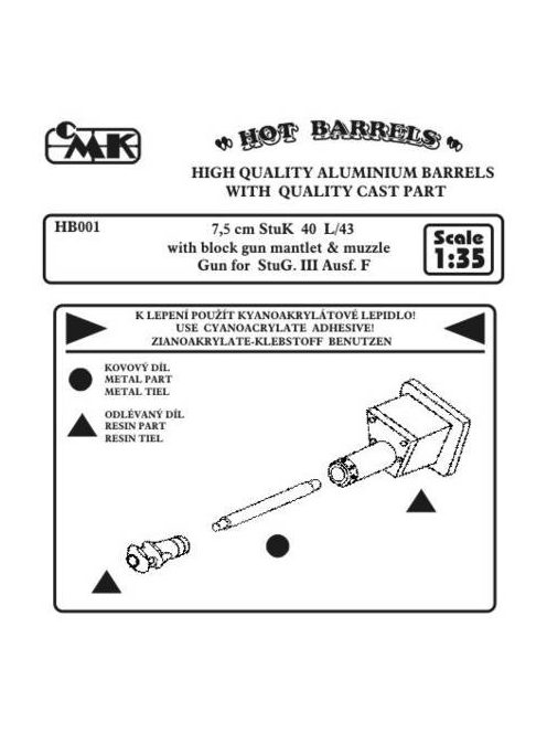CMK - Kanonenrohr 7,5 cm StuK 40L/43 with block gun mantlet & muzzle, for StuG I