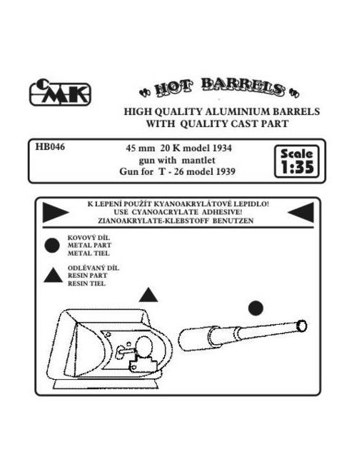 CMK - Kanonenrohr 45 mm 20 K model 1934 gun with mantlet for T-26 model 1939