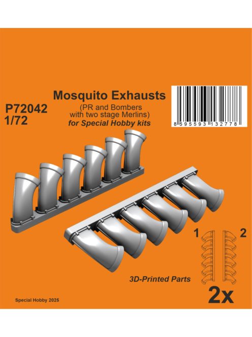 CMK - 1/72 Mosquito Exhausts (PR and Bombers with dougle stage Merlins) 
