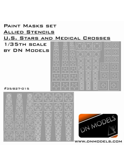 Dnmodels - 1:35 Wwii Allied Us Stars And Medical Crosses Stencil For Vehicles And Tanks Paint Masks Set (35/827-015)