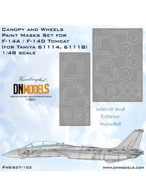 Dnmodels - 1:48 Canopy And Wheels Paint Masks For F-14A/D Tomcat For Tamiya Kits (48/827-102)