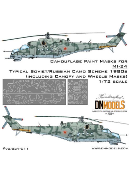 Dnmodels - 1:72 Mil Mi-24 Soviet Or Russian Camo 1980S With Canopy And Wheels Included, Paint Masks Set (72/827-011)