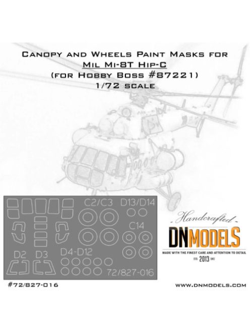 Dnmodels - 1:72 Canopy And Wheels Paint Masks For Mil Mi-8 / Mi-17 Hip Helicopter (72/827-016)