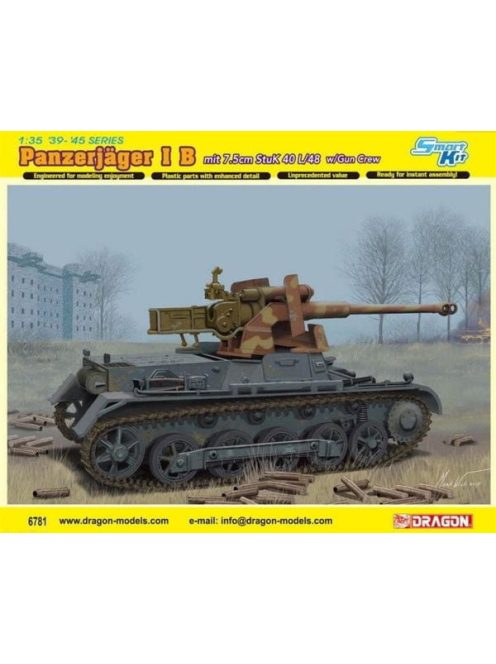 Dragon Armor - German Self-Propelled Anti-Tank Gun Panzerjager IB with Anti-Tank Gun 7.5cm StuK 40 L/48 with Gun Crew - Smart Kit - 4 figures