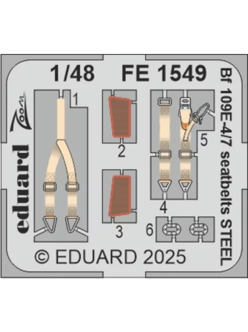 Eduard - Bf 109E-4/7 seatbelts STEEL  TAMIYA