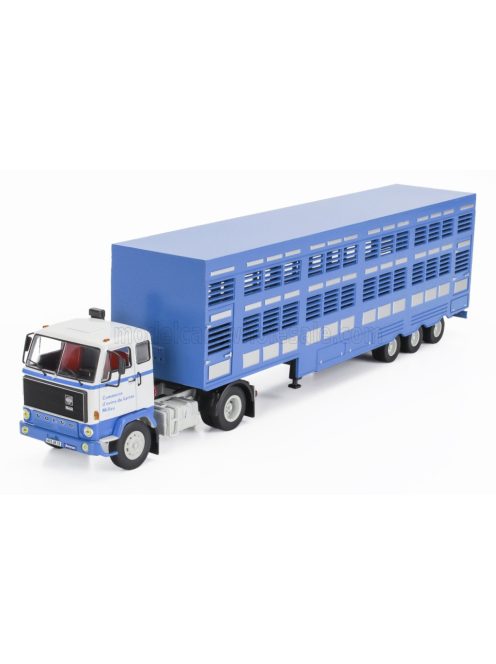 Edicola - VOLVO F89 TRUCK COMMERCE D'OVINS DU LARZAC MILLAU - LIVESTOCK TRANSPORTER - TRASPORTO ANIMALI 1978 - WITHOUT CARD BOX LIGHT BLUE WHITE