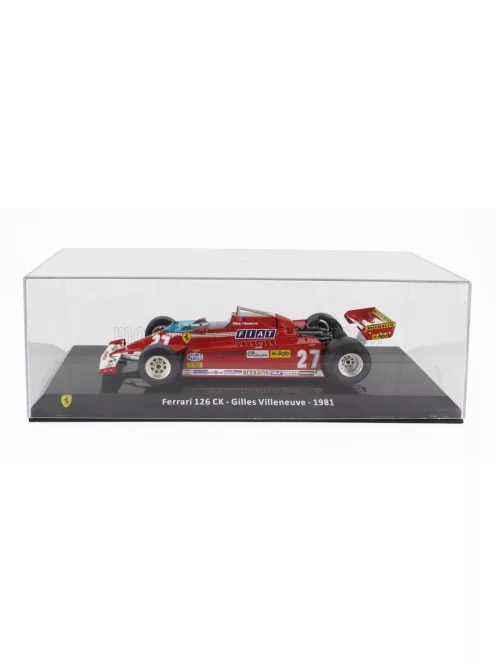 Edicola - FERRARI F1 126CK N 27 SEASON 1981 GILLES VILLENEUVE - CON VETRINA - WITH SHOWCASE RED SILVER