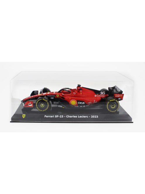 Edicola - FERRARI F1  SF-23 TEAM SCUDERIA FERRARI N 16 SEASON 2023 CHARLES LECLERC - CON VETRINA - WITH SHOWCASE RED BLACK YELLOW