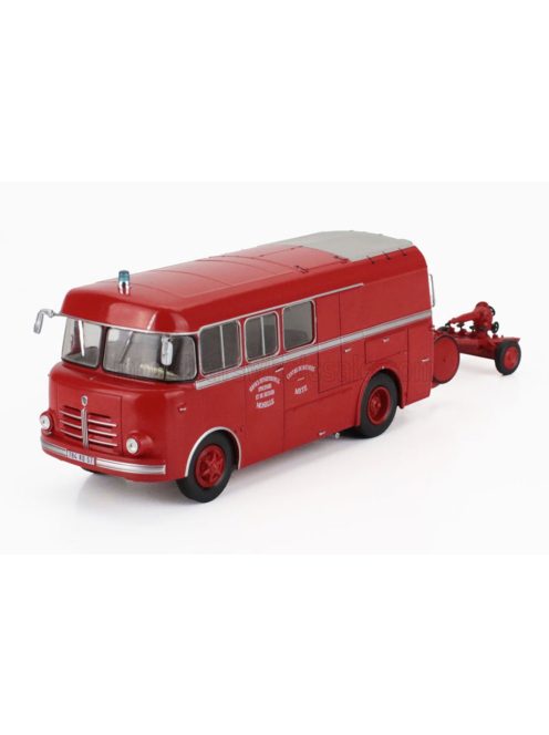 Edicola - BERLIET GLCK 10R TRUCK FPDGP FIRE ENGINE BOMBEROS DE METZ 2-ASSI WITH TRAILER 1962 RED