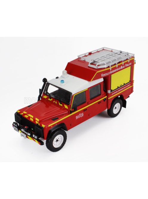 Edicola - LAND ROVER DEFENDER 130 PICK-UP CLOSED SDIS VEHICULE D'INTERVENTION EN MILEU PERILLEUX DE LA LOIRE FIRE ENGINE 1986 RED YELLOW SILVER