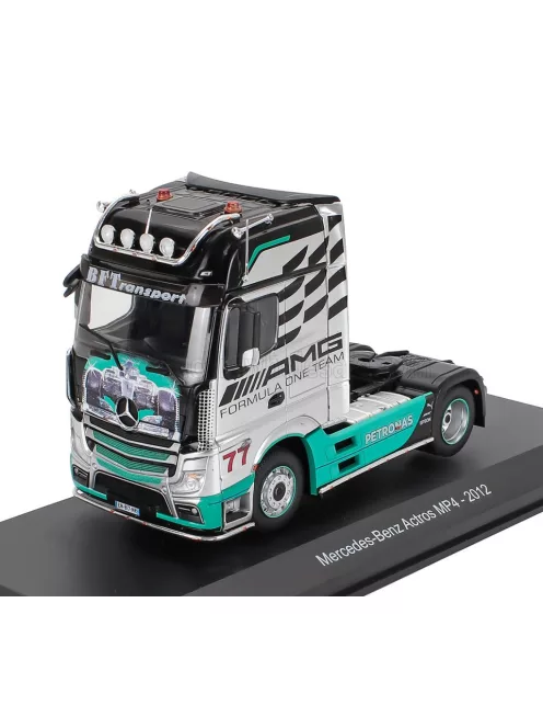Edicola - MERCEDES BENZ ACTROS MP4 1851 TRUCK N 77 TEAM MERCEDES-AMG PETRONAS F1 FORMULA ONE 2-ASSI 2012 SILVER BLACK GREEN