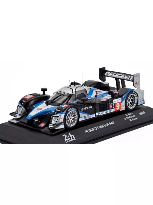 Edicola - PEUGEOT 908 HDI FAP 5.5L TURBO V12 TEAM PEUGEOT SPORT TOTAL N 9 WINNER 24h LE MANS 2009 DAVID BRABHAM - MARC GENE - ALEXANDER WURZ BLACK BLUE SILVER