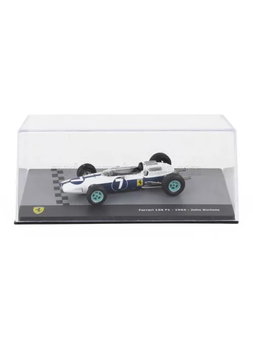 Edicola - FERRARI F1 158 N 7 WORLD CHAMPION SEASON 1964 JOHN SURTEES - CON VETRINA - WITH SHOWCASE WHITE BLUE