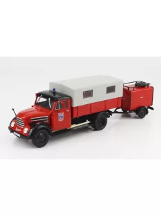   Edicola - ROBUR GARANT 30 K TRUCK TELONATO FEUERWEHR WITH TANKER TRAILER EST GERMANY 1956 RED GREY