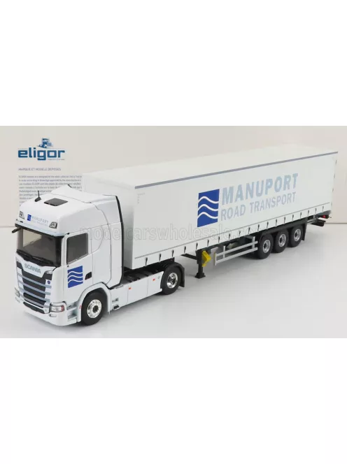 Eligor - SCANIA S500 V8 TRUCK TELONATO MANUPORT TRANSPORTS 2018 WHITE BLUE