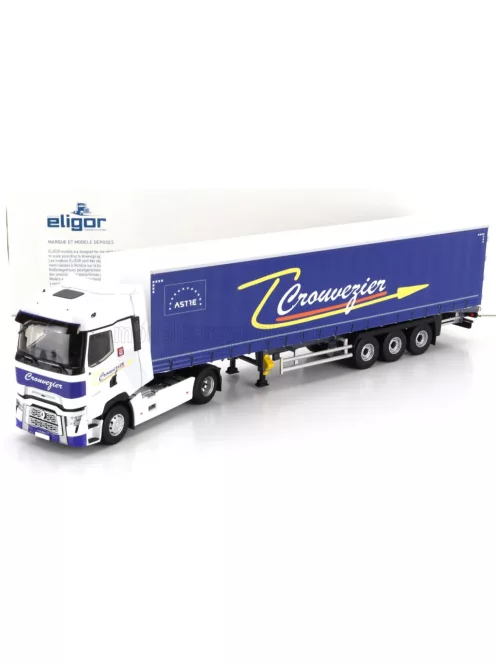 Eligor - RENAULT T520 TRUCK TELONATO CROUVEZIER TRANSPORTS 2021 WHITE BLUE