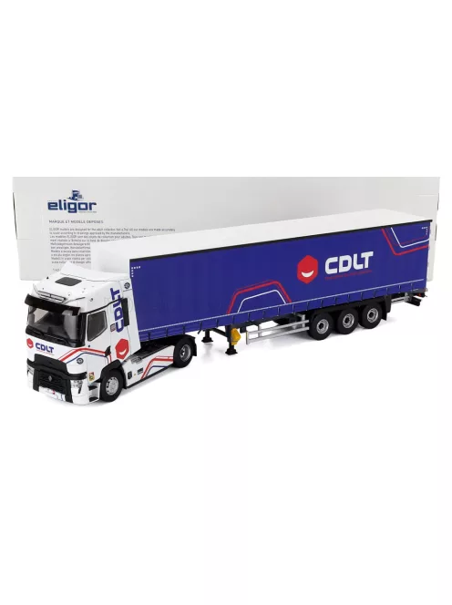 Eligor - RENAULT T-LINE HIGH TRUCK TELONATO CDLT TRANSPORTS 2023 WHITE BLUE