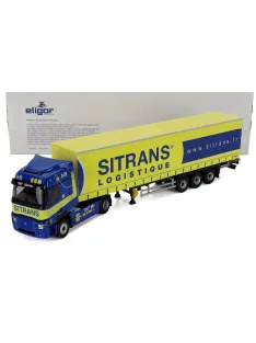   Eligor - RENAULT T-LINE E-TECH TRUCK TELONATO SITRANS TRANSPORTS 2023 BLUE YELLOW