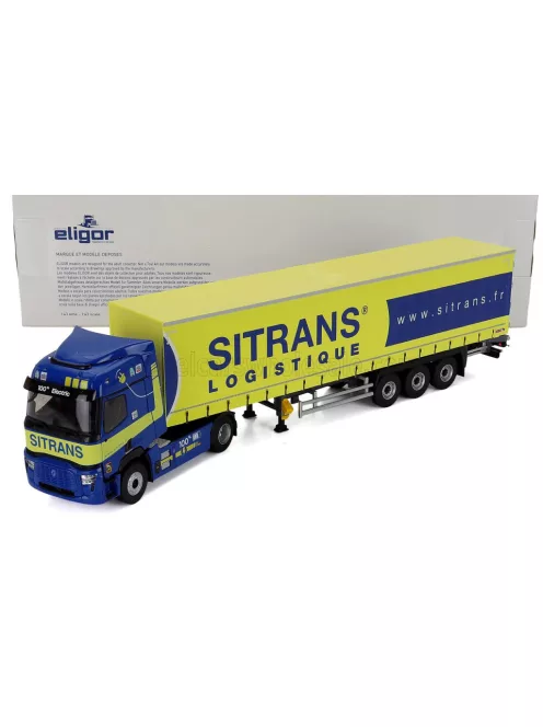 Eligor - RENAULT T-LINE E-TECH TRUCK TELONATO SITRANS TRANSPORTS 2023 BLUE YELLOW