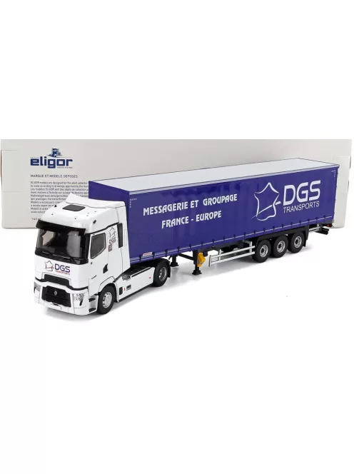 Eligor - RENAULT T-LINE HIGH TRUCK TELONATO DGS TRANSPORTS 2023 WHITE BLUE