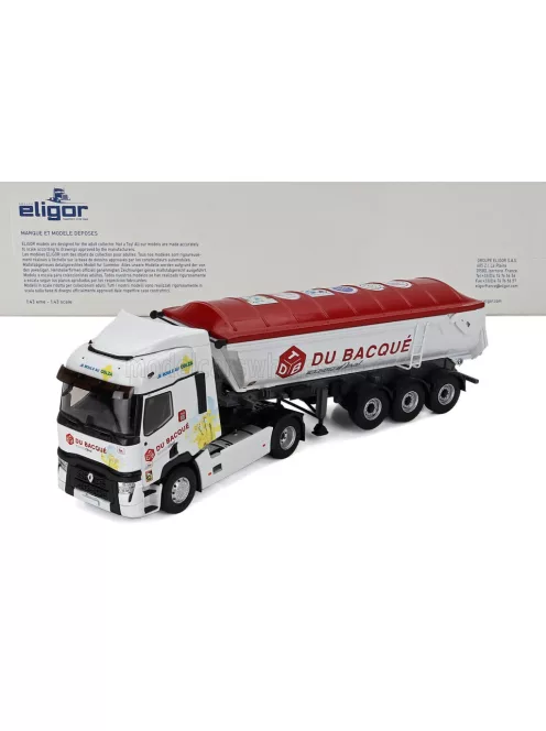 Eligor - RENAULT T480 TRUCK CASSONE RIBALTABILE DU BACQUE TRANSPORTS 2021 WHITE RED