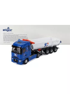   Eligor - RENAULT T-LINE HIGH TRUCK CASSONE RIBALTABILE DTM TRANSPORTS 2021 BLUE WHITE