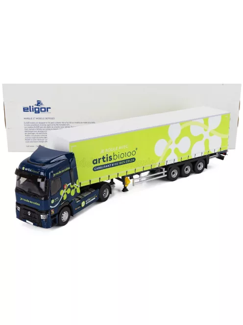 Eligor - RENAULT T480 TRUCK TELONATO ARTIS BIO 100 TRANSPORTS 2021 BLUE GREEN