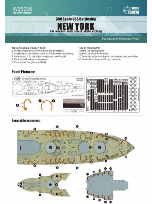 Flyhawk - USS Battleship New York Wooden Deck Shield Photo EtchingFor Trumpeter 05339 W Pe