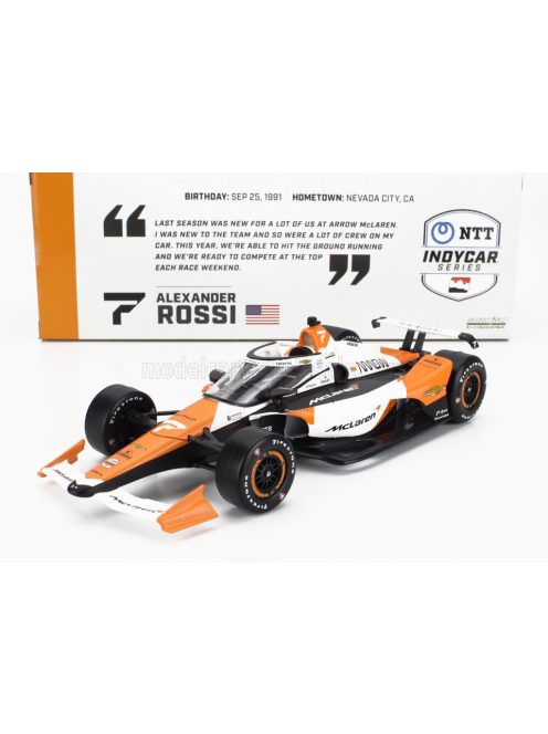 Greenlight - CHEVROLET TEAM ARROW McLAREN SP RACING N 7 INDIANAPOLIS INDY 500 INDYCAR SERIES 2024 ALEXANDER ROSSI WHITE BLACK ORANGE