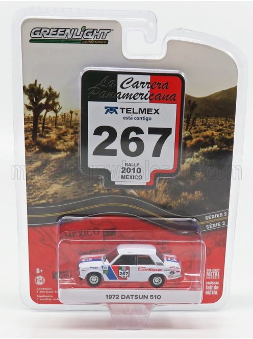 Greenlight - DATSUN 510 N 267 1972 RALLY CARRERA PANAMERICANA 2010 WHITE RED BLUE