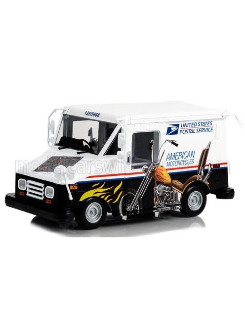 Greenlight - GRUMMAN LLV TRUCK VAN USPS MAIL POST AMERICAN MOTORCYCLES 2010 WHITE BLACK