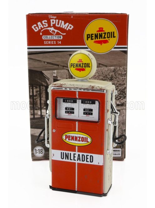 Greenlight - ACCESSORIES POMPA BENZINA - TOKHEIM 350 TWIN GAS PUMP PENNZOIL GASOLINE 1954 ORANGE