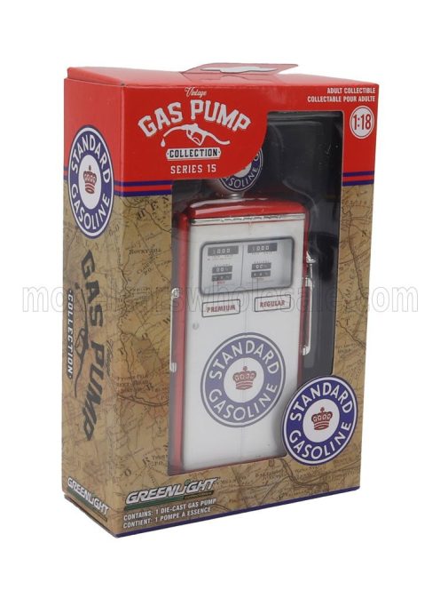 Greenlight - ACCESSORIES POMPA BENZINA - TOKHEIM 350 TWIN GAS PUMP STANDARD GASOLINE 1954 WHITE RED