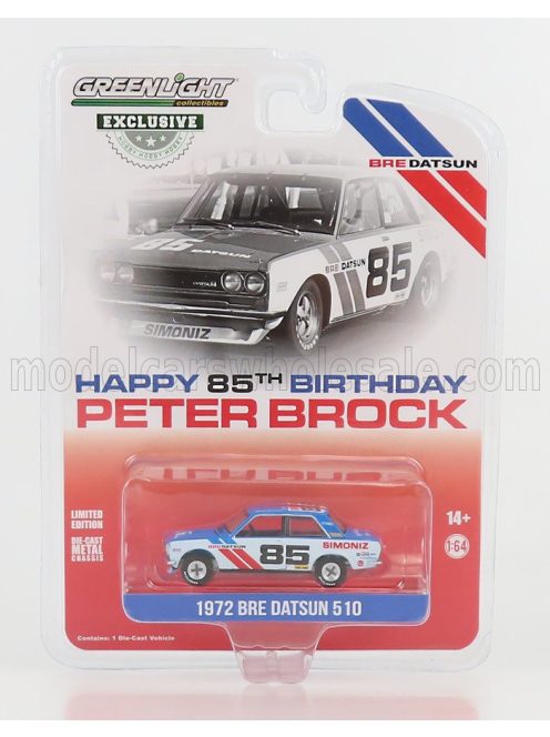 Greenlight - DATSUN 510 BRE N 85 RACING 1972 WHITE BLUE RED