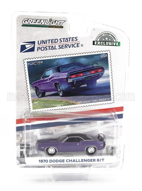 Greenlight - DODGE CHALLENGER R/T COUPE UNITED STATES POSTAL SERVICE 1970 PURPLE BLACK