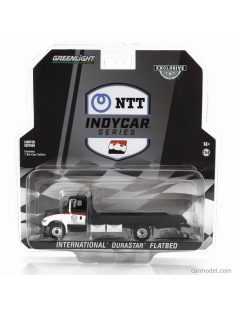   Greenlight - International Durastar 4400 Flatbed Truck Carro Attrezzi Ntt Indycar Series - Wrecker Road Service 2023 White Black