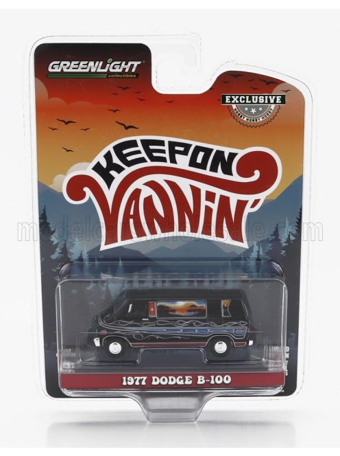 Greenlight - DODGE B-100 VAN MOUNTAIN SUNRISE DECORATION 1977 BLACK