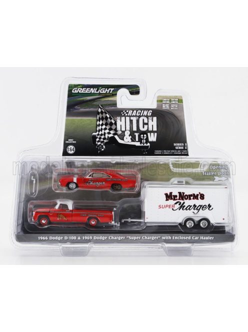 Greenlight - DODGE D-100 PICK-UP 1980 WITH TRAILER + SUPER CHARGER 1986 RED WHITE