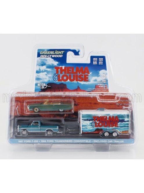 Greenlight - FORD USA F-250 PICK-UP 1967 WITH TRAILER + THUNDERBIRD CABRIOLET OPEN 1966 - THELMA & LOUISE GREEN