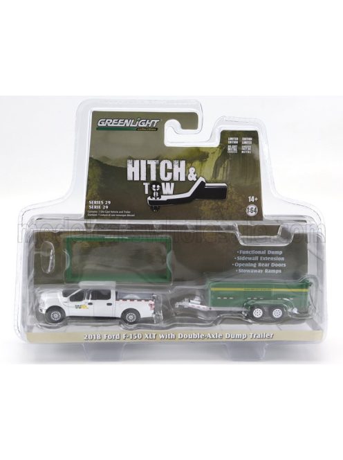 Greenlight - FORD USA F-150 PICK-UP 2018 WITH SMALL CARGO UPS TRAILER WHITE GREEN