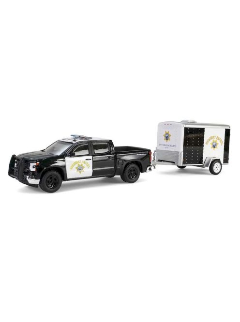 Greenlight - 1:64 2023 Chevrolet Silverado with Small Cargo Trailer - California Highway Patrol Solid Pack - Hot Pursuit Hitch & Tow Series 1 - GreenLight