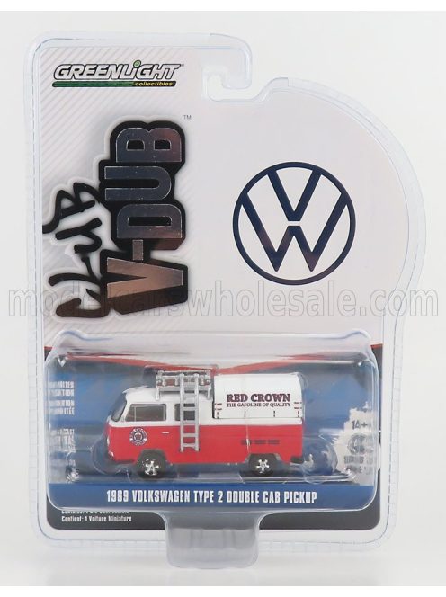 Greenlight - VOLKSWAGEN TYPE 2 DOUBLE CABINE RED CROWN 1969 RED WHITE