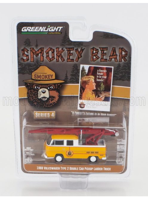 Greenlight - VOLKSWAGEN TYPE 2 PICK-UP DOUBLE CAB LADDER 1968 - SMOKEY BEAR YELLOW WHITE