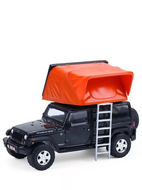 Greenlight - 1:64 2008 Jeep Wrangler Unlimited Rubicon - Dark Charcoal with Modern Rooftop Camper - The Great Outdoors Series 4